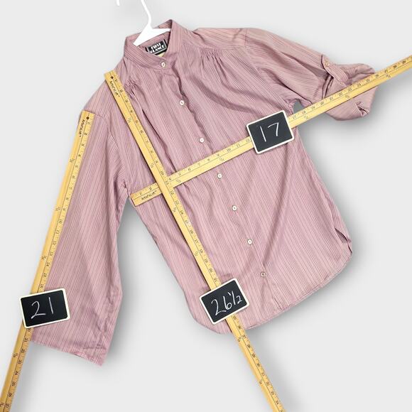 Vintage Blouse First Glance Women Small Pink Pinstripe Roll Up Sleeve 80s Retro - Picture 4 of 11